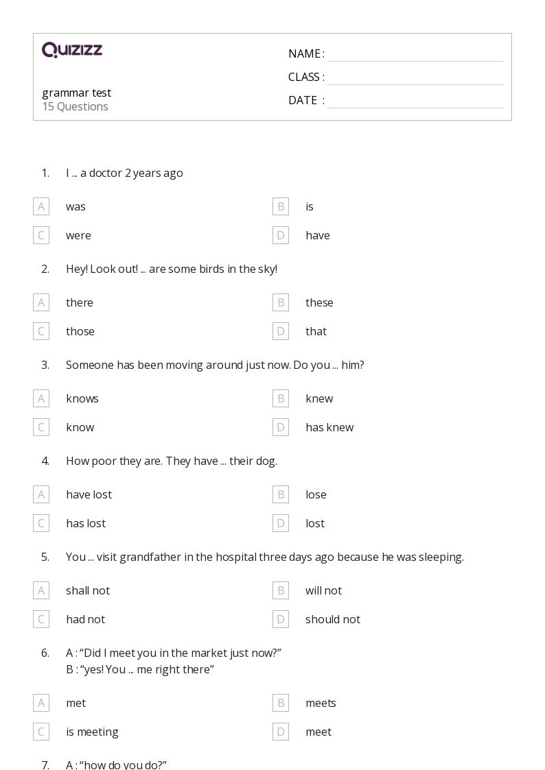 50+ Grammar worksheets for 9th Year on Quizizz | Free &  Printable