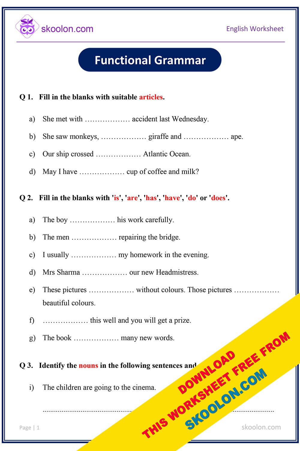 Functional Grammar Worksheet - skoolon.com