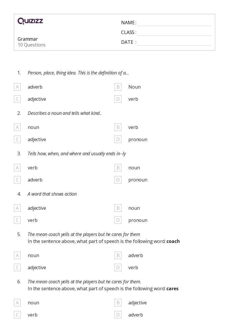 50+ Grammar worksheets for 6th Grade on Quizizz | Free &  Printable