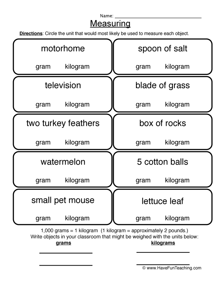 Gram Kilogram Worksheet, 53% OFF | marinet.org
