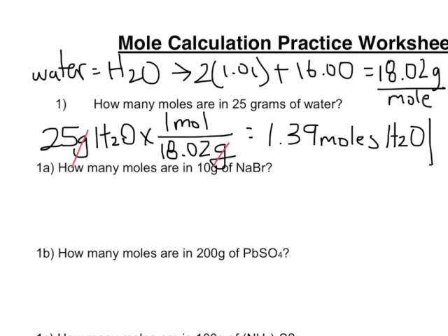 grams moles calculations worksheet