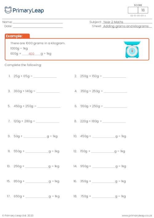 grams to kilograms worksheet
