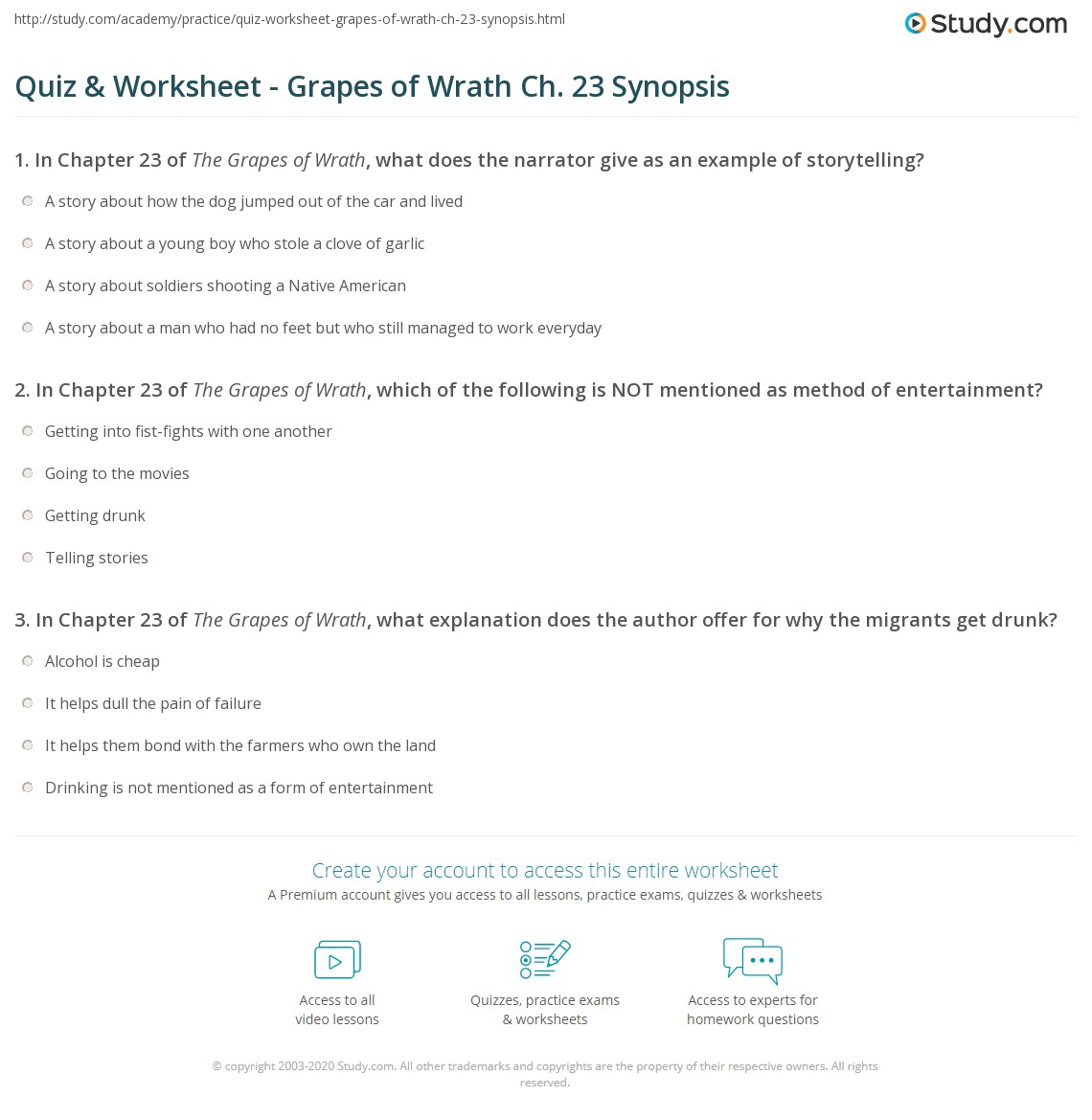 Quiz & Worksheet Grapes of Wrath Ch. 23 Synopsis