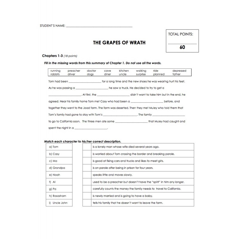 Free grapes of wrath worksheet, Download Free grapes of wrath worksheet