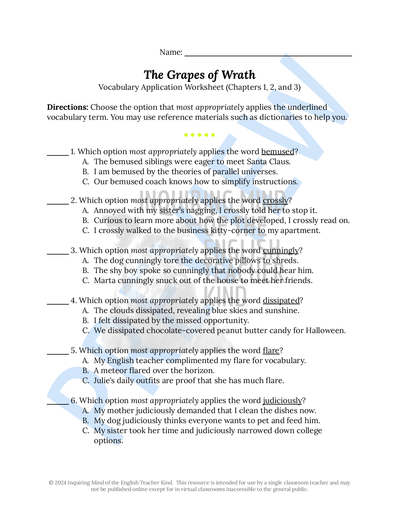 The Grapes of Wrath Vocabulary Games for Chapters 1, 2, and 3