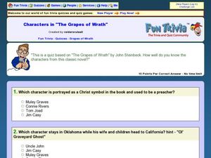 Characters in The Grapes of Wrath: Fun Trivia Quiz Worksheet for ...