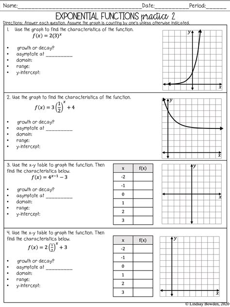 Exponential Graphs Worksheet