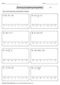 Two-Step Inequalities: Solve and Graph Worksheet for 8th - 11th ...