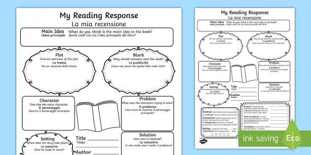 Reading Response Graphic Organiser Worksheet English/Italian - Reading