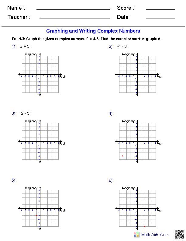 Algebra 2 Worksheets | Complex Numbers Worksheets