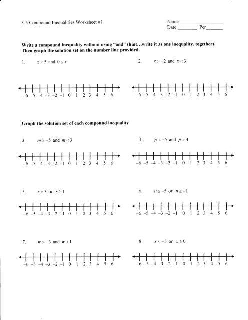 3-5 Compound Inequalities Worksheet #l Name Date Per Write a ...