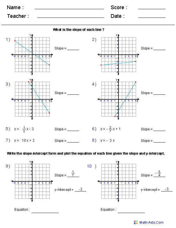 Algebra 1 Worksheets | Linear Equations Worksheets