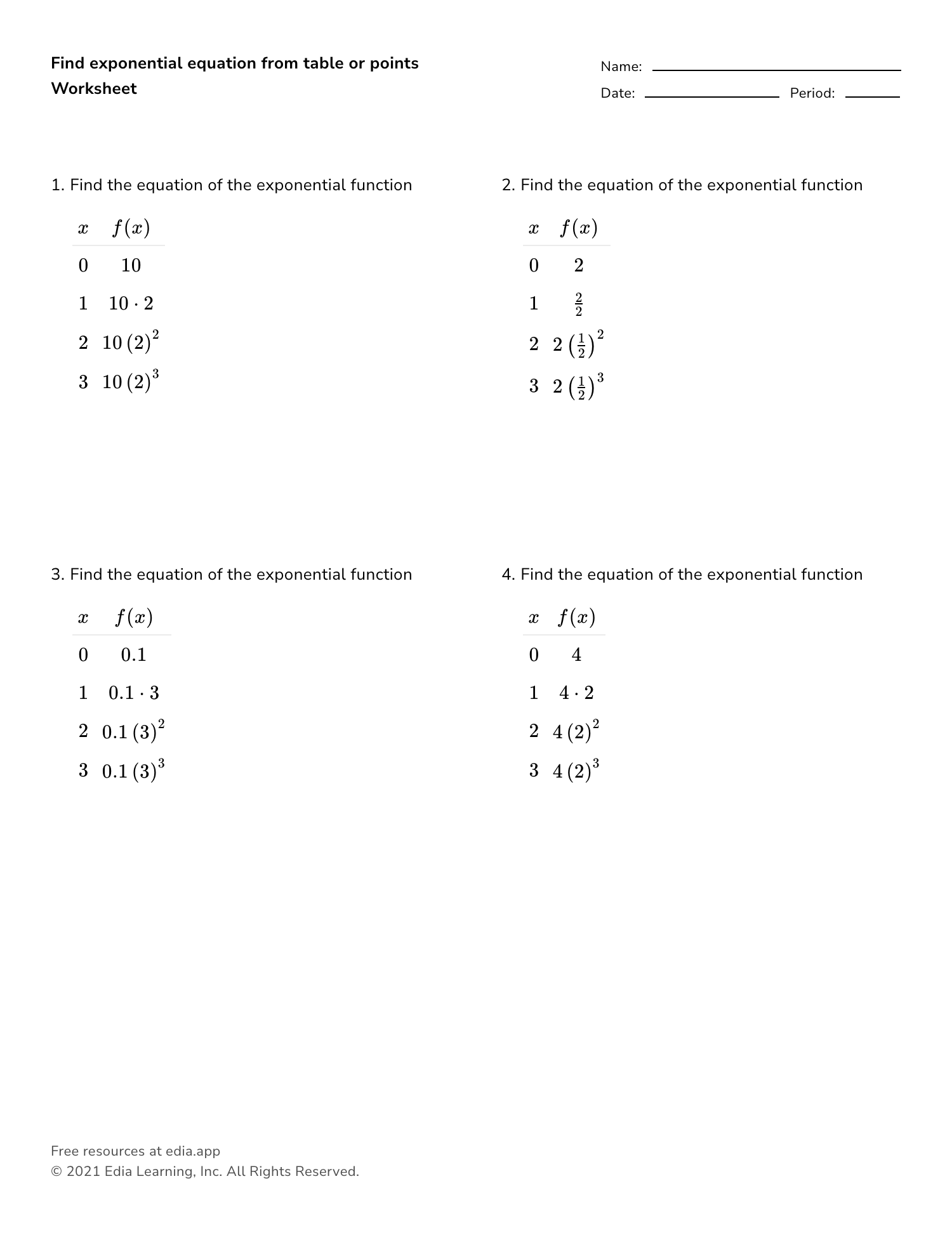 graphing exponential functions worksheet algebra 1