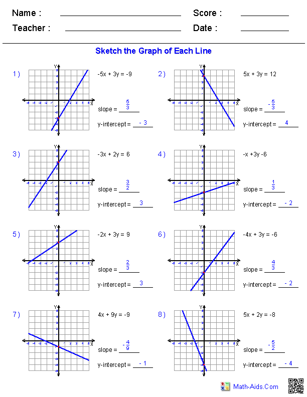 Algebra 1 Worksheets | Linear Equations Worksheets