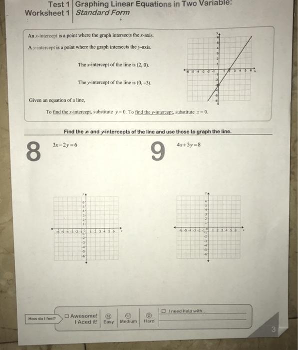 Solved Test 1 Graphing Linear Equations in Two Variable: | Chegg.com