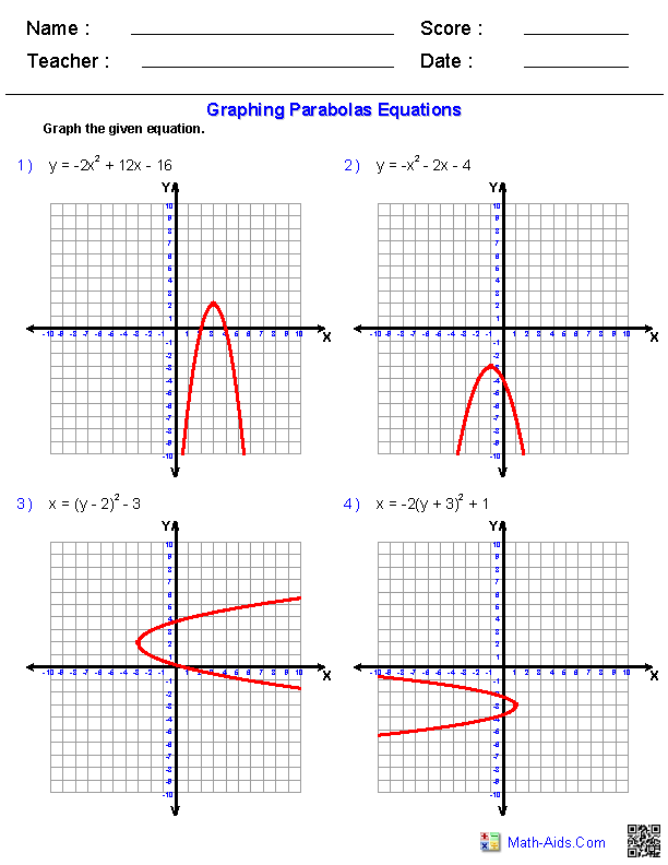 graphing quadratic functions worksheet answers