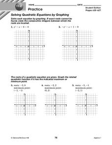 Solving Quadratic Equations by Graphing Worksheet for 9th - 11th ...