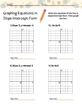 Graphing Lines in Slope Intercept Form Worksheet