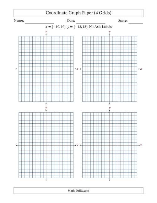 Four Quadrant Coordinate Graph Paper <i>x</i> = [-10,10]; <i>y</i ...