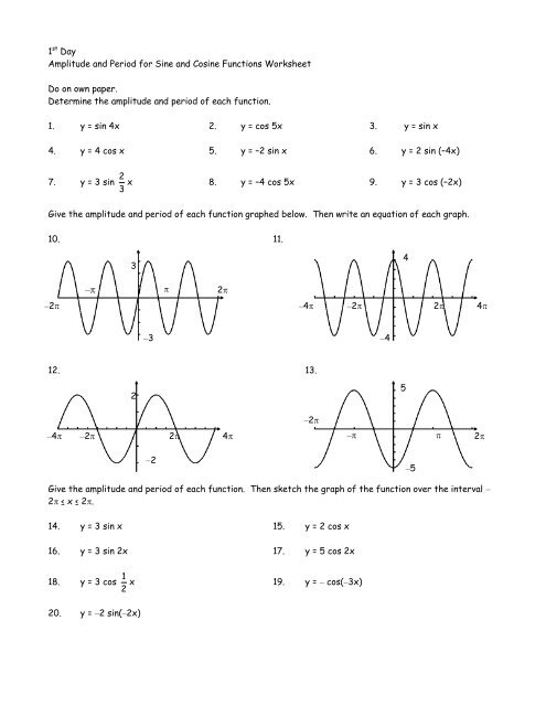 graphs of sine and cosine functions worksheet