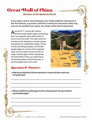 great wall of china worksheet