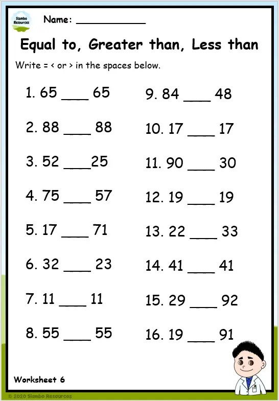 greater than and less than worksheet