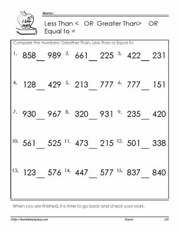 greater than and less than worksheet