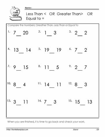 greater than less than and equal to worksheet