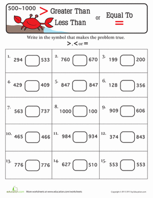 greater than less than and equal to worksheet