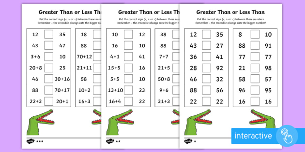 Greater Than or Less Than Worksheet / Worksheet - Twinkl