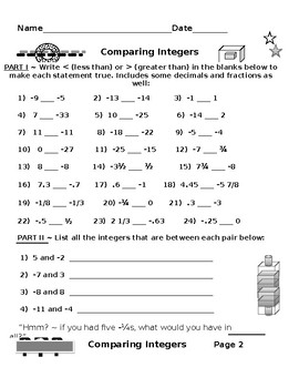 Algebra for Thinkers PLUS Comparing Integers Using Less Than Greater Than