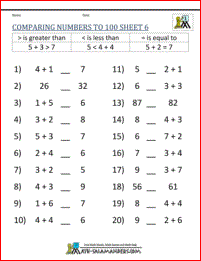 greater than less than worksheet 1st grade