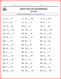 greater than less than worksheet 4th grade
