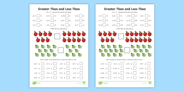 greater than less than worksheet 4th grade