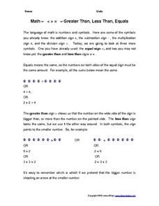 Math: Greater Than, Less Than, Equals Worksheet for 2nd - 4th ...