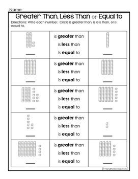 greater than less than worksheet first grade