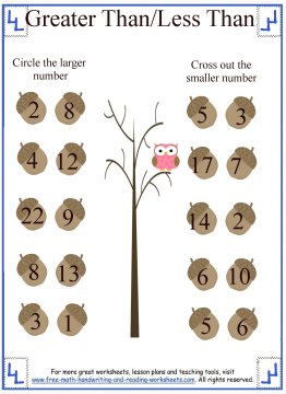 greater than less than worksheet first grade
