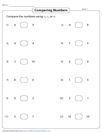greater than less than worksheet for first grade