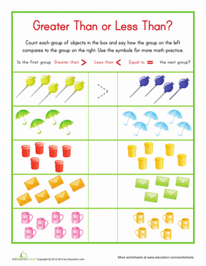 greater than less than worksheet for kindergarten