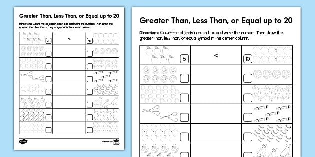 greater than less than worksheet for kindergarten