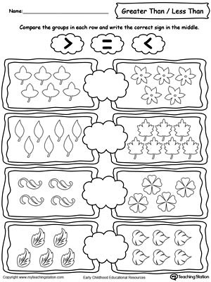 greater than less than worksheet for kindergarten