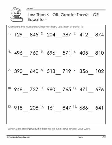 greater than less than worksheet free