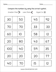 greater than less than worksheet free