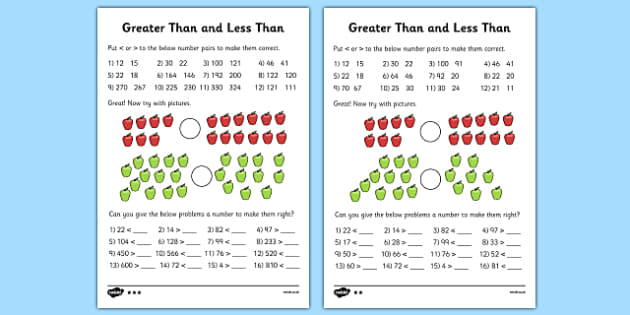 greater than less than worksheet