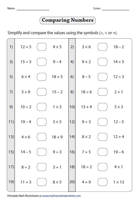 greater than less than worksheet