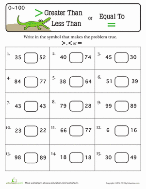 greater than worksheet 1st grade