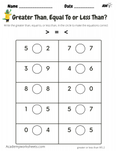 greater than worksheet 1st grade