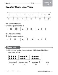 Greater Than, Less Than Worksheet for 1st Grade | Lesson Planet