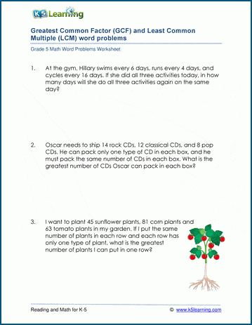 GCF and LCM Word Problems | Worsheets library