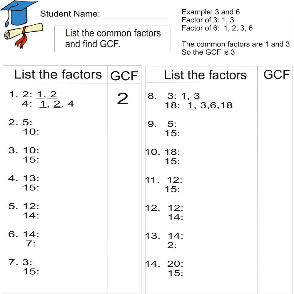 Greatest common factor 1to 20